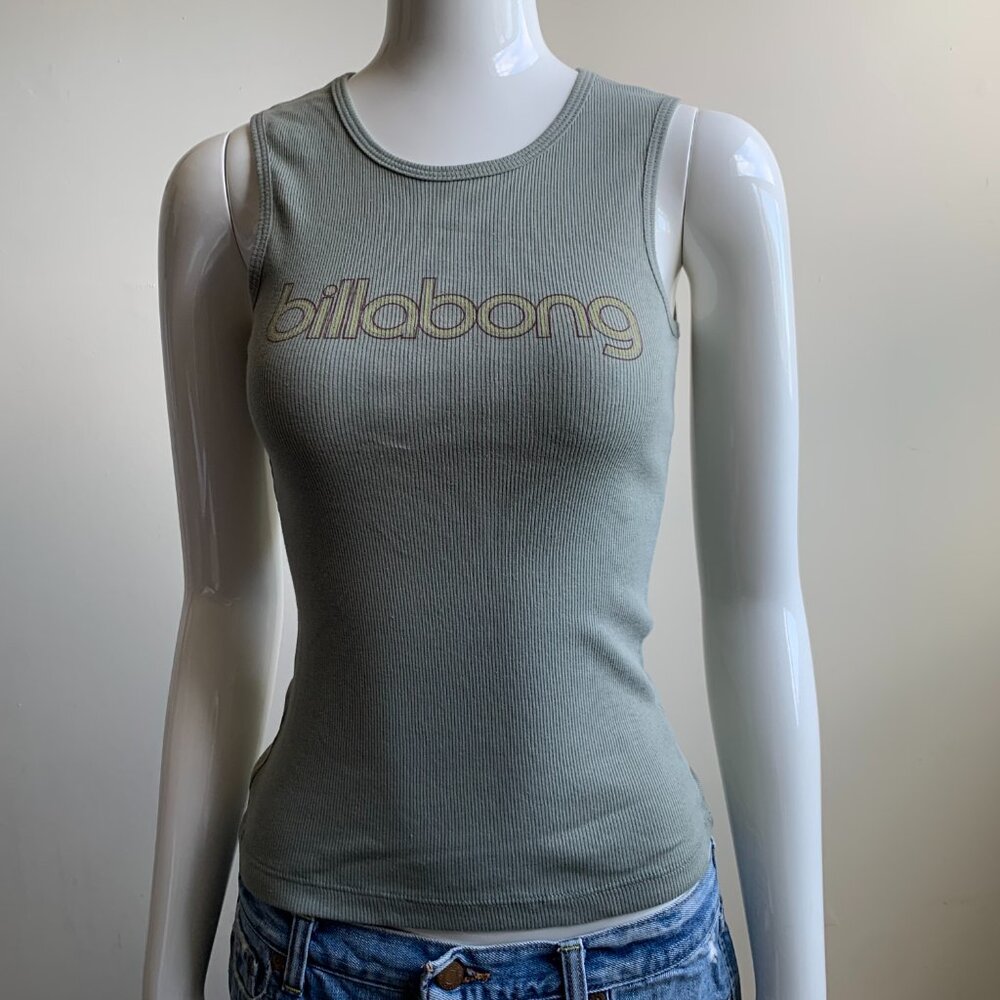Billabong surf olive green cotton ribbed logo tank top